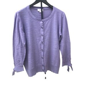 Purple Loft Cardigan with pearly purple buttons and cute tie end sleeves.